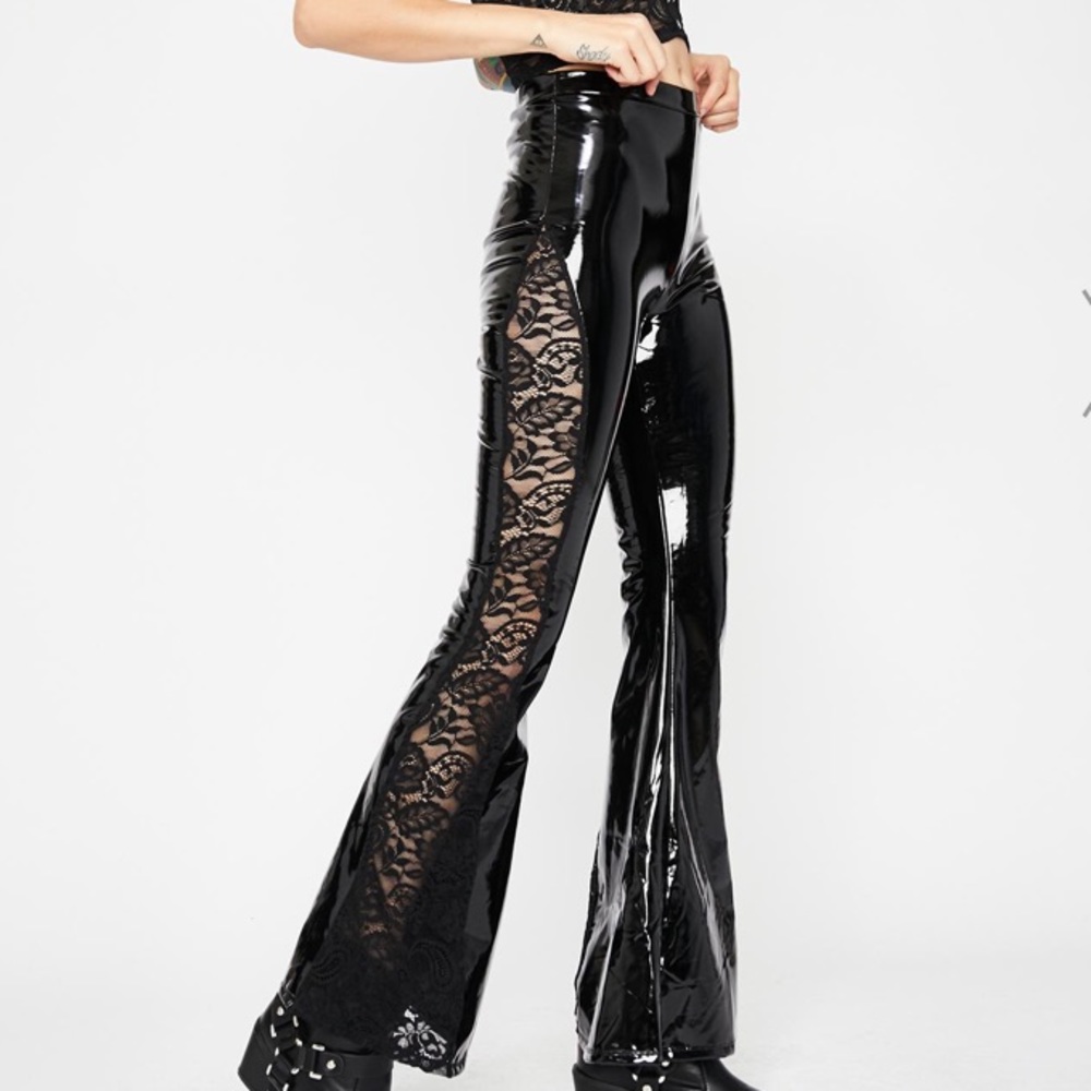 Vinyl and Lace Flares Pants - Doll Kill